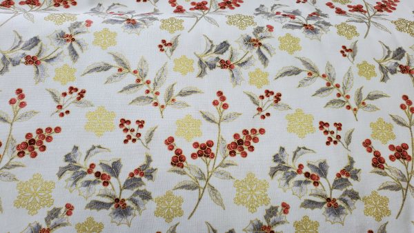 Benartex - Festive Holly Toss Grey